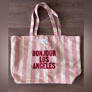 Sezane Pink and Cream Striped Tote